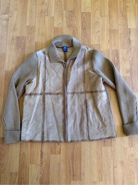High Sierra Leather Suede-Panel Zip Cardigan Jacket New Size Xl